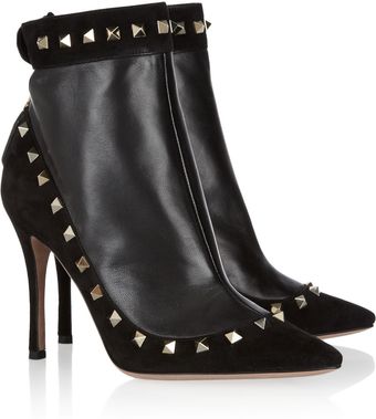 Valentino Studded Suede and Leather Ankle Boots - Lyst