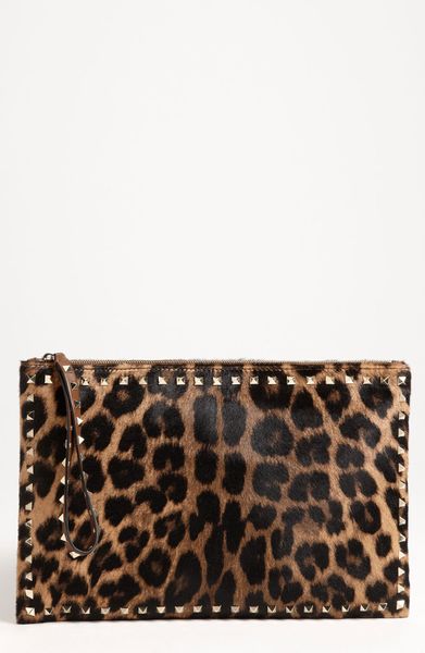 Valentino Rockstud Calf Hair Clutch in Animal (leopard) - Lyst