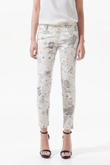 Zara Satin Trousers with Flowers Printed Over Cold Dye