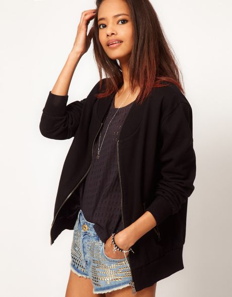 Asos Collection Asos Sweat Bomber in Black - Lyst