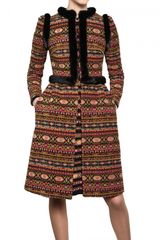 Valentino Mink Trim Blended Viscose Jacquard Coat