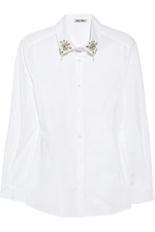 Miu Miu Embellished Collar Cotton Shirt - Lyst