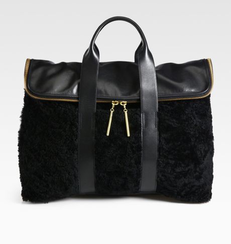 3.1 Phillip Lim 31 Hour Shearling Top Handle Bag in Black - Lyst