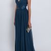 Elie Saab Chiffon Beaded Cap Sleeve Gown in Blue (cherry) - Lyst