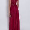 Elie Saab Chiffon Beaded Cap Sleeve Gown in Red (cherry) - Lyst