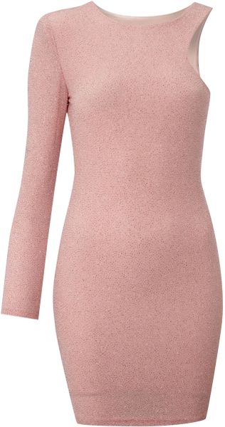 John Zack All Over Glitter One Shoulder Racer Dress in Pink - Lyst