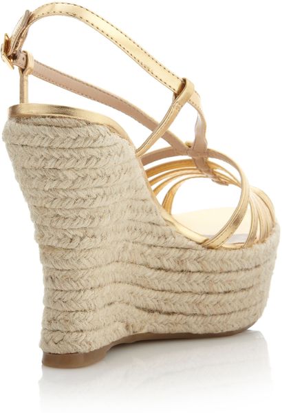 Schutz Slingback Wedge Sandal Gold in Gold | Lyst