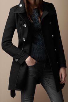 Burberry Brit Funnel Neck Wool Coat - Lyst