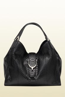 Gucci Soft Stirrup Black Python Shoulder Bag - Lyst