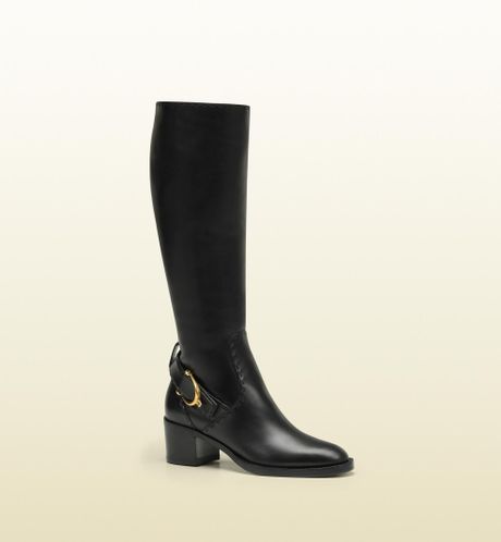 Gucci Stirrup Low Heel Leather Boot in Black - Lyst
