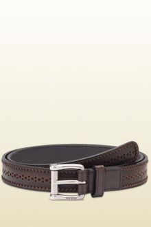 Gucci Brown Perforated Leather Belt - Lyst