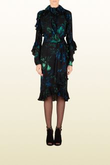 Gucci Potpourri Print Silk Georgette Dress with Ruffles - Lyst