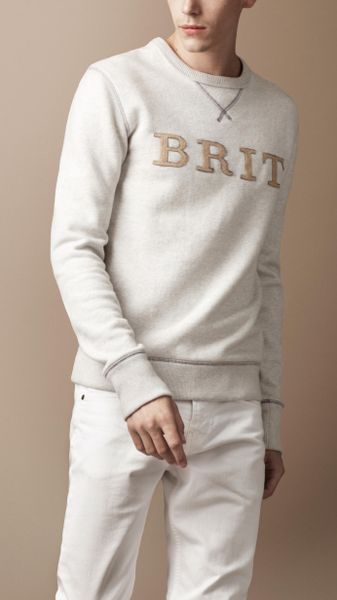 Burberry Embroidered Brit Logo Sweater in Gray for Men (ash white mélange) - Lyst