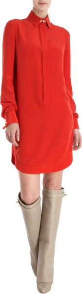 Givenchy Long Sleeve Shirt Dress in Red (gold) - Lyst