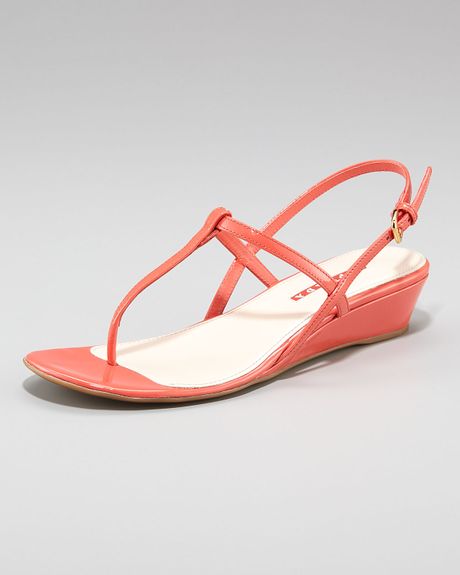 Prada  Patent Slingback Wedge Sandal in Pink (black) - Lyst
