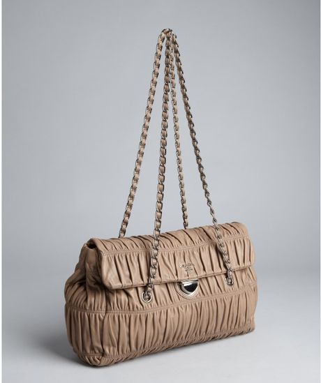 Prada Juta Gaufre Pleated Leather Chain Strap Shoulder Bag in Beige (brown) | Lyst