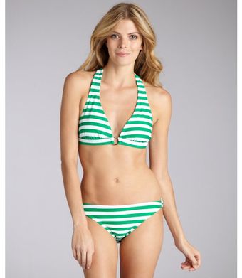 Shoshanna Green and White Stripe Stretch Nylon Ring Bikini Bottoms - Lyst