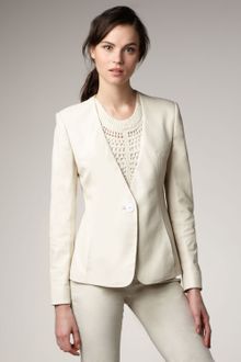 Theyskens' Theory Collarless Leather Blazer Bone - Lyst