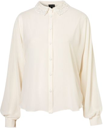 Topshop Crochet Collar Shirt - Lyst
