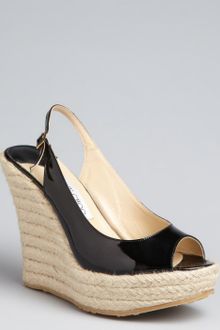 Jimmy Choo Black Patent Leather Polar Espadrille Slingback Wedges - Lyst