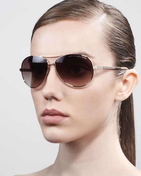 Marc By Marc Jacobs Templedetail Aviator Sunglasses Light Gold in Gold - Lyst