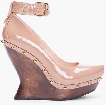 McQ by Alexander McQueen Taupe Patent Brogued Wedges - Lyst