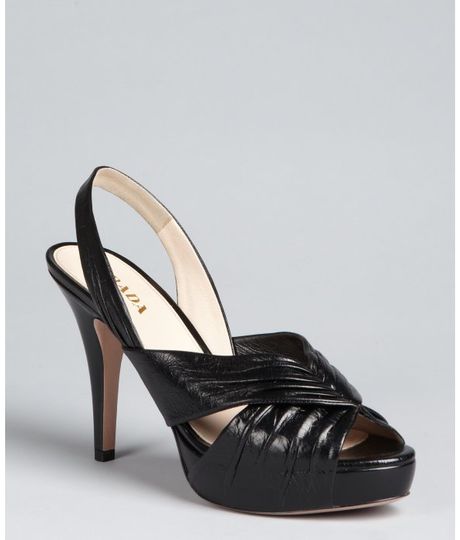 Prada Black Leather Peep Toe Platform Slingbacks in Black - Lyst