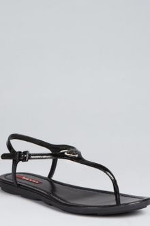 Prada Prada Sport Black Patent Leather Sandals - Lyst