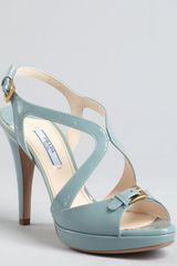 Prada Lake Patent Leather Strappy Buckle Detail Platform Sandals