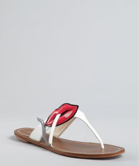 Prada White Patent Leather Cigarette and Lips Thong Sandals in White - Lyst