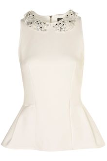 Topshop Embellished Collar Peplum Top - Lyst