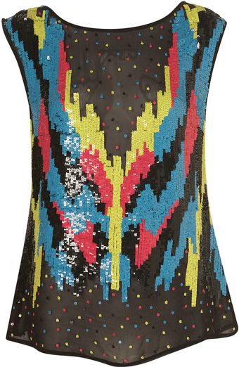 Topshop Premium Calypso Sequin Shell Top - Lyst