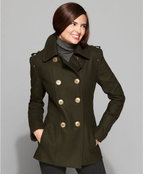 Kenneth Cole Reaction Double Breasted Military Peacoat in Green