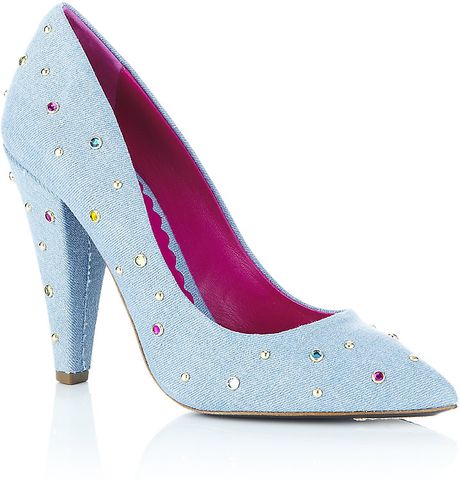 light blue denim pumps