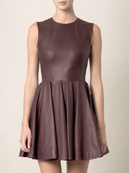 Alexander Mcqueen Leather Dress in Brown (plum) - Lyst