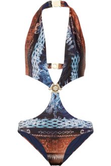 Balmain Printed Cutout Halterneck Swimsuit - Lyst