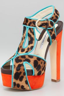 Brian Atwood Colorblock Leopardprint Tstrap Sandal - Lyst