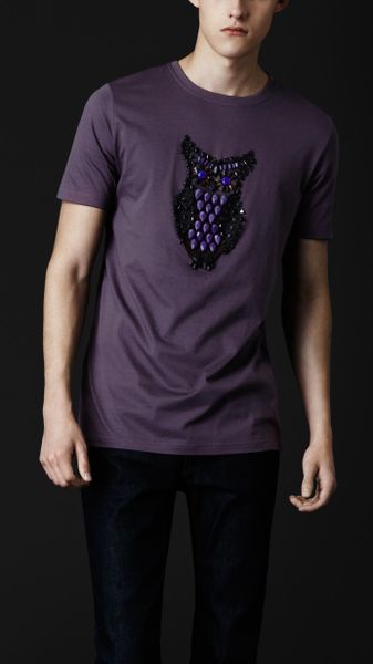 Burberry Prorsum Beaded Owl Cotton Tshirt in Purple for Men (dark hyacinth) - Lyst