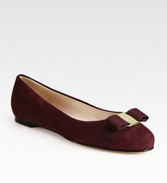 Ferragamo Suede and Grosgrain Ribbon Bow Ballet Flats - Lyst