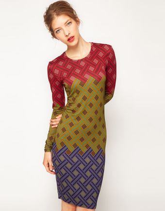 Jonathan Saunders Printed Jersey Dress with Long Sleeves - Lyst
