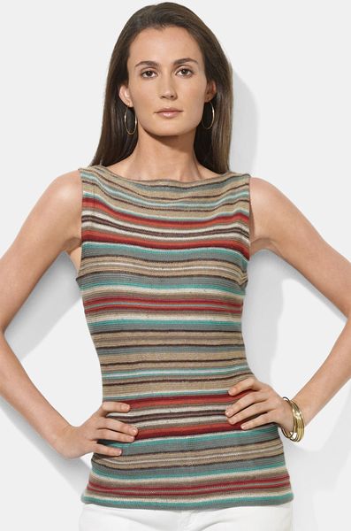Lauren By Ralph Lauren Stripe Boatneck Sweater in Red (red multi) - Lyst