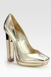Yves Saint Laurent Metallic Leather Mirror Heel Platform Pumps - Lyst
