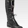 Burberry Leather LaceUp KneeHigh Boots in Black - Lyst