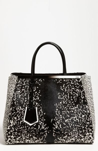 Fendi 2jours Calf Hair Shopper in Black (white/ black) - Lyst