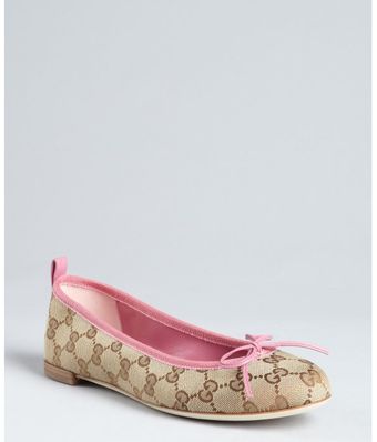 Gucci Beige and Pink Gg Canvas Ali Bow Detail Ballet Flats - Lyst