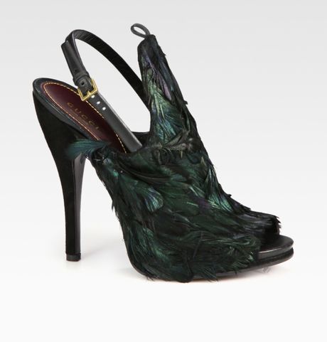 Gucci Jane Feather And Suede Slingback Pumps in Black - Lyst