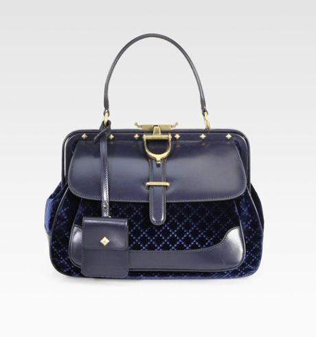 Gucci Lady Stirrup Medium Velvet Leather Top Handle Bag in Blue (midnightblue) - Lyst