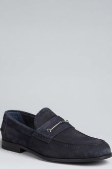 Gucci Navy Suede Horsebit Loafers - Lyst