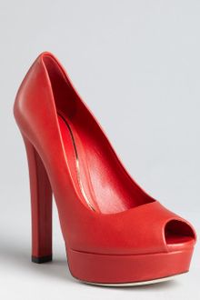 Gucci Red Leather Peep Toe Platform Pumps - Lyst
