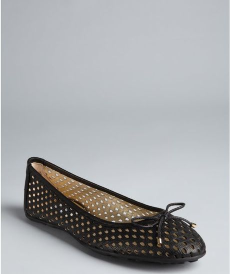 Jimmy Choo Black Perforated Leather Walsh Bow Embellished Flats in Black - Lyst